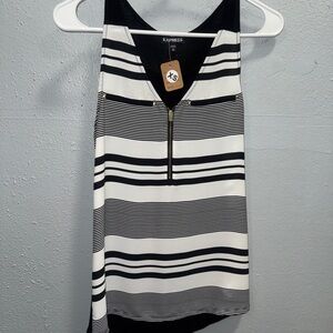 Express Black and White Asymmetrical Zippered Tank Top‎